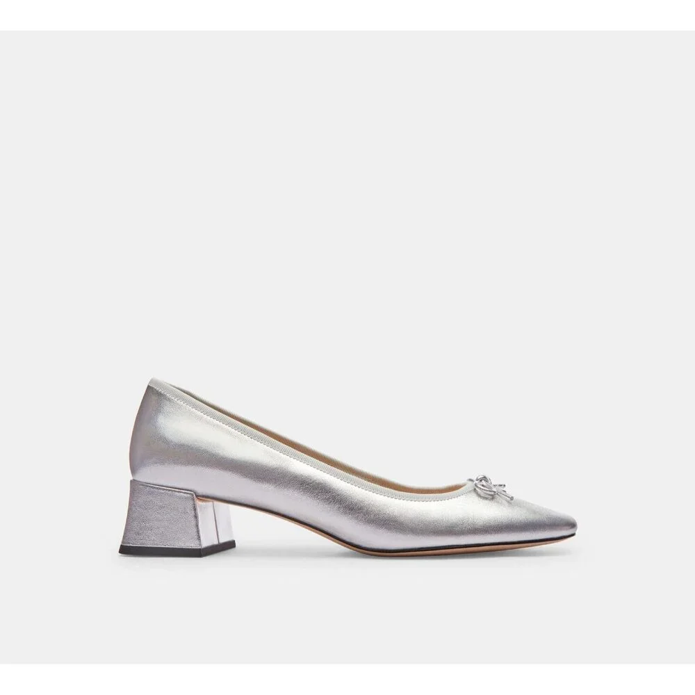 Coach Ava Ballet Pump Women Size 10 Silver Metallic Leather Walkable Block Heel - Picture 2 of 5